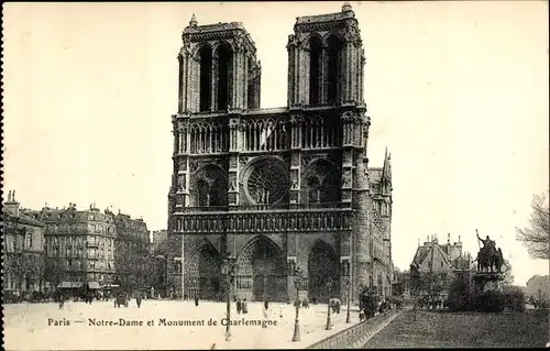 Ak Paris IV, Notre Dame et Monument de Charlemagne