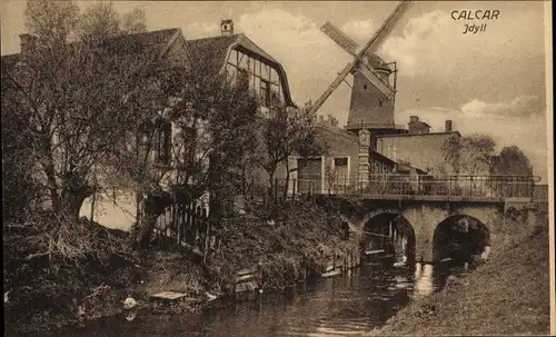 Ak Kalkar am Niederrhein, Idyll, Windmühle