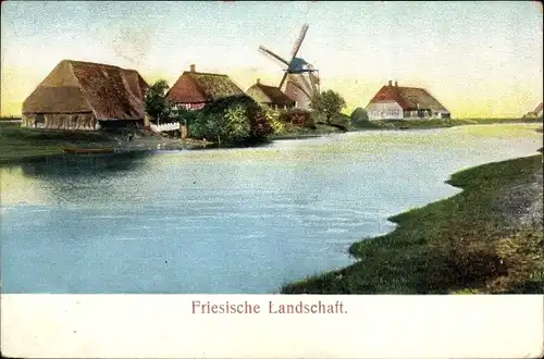 Ak Friesland Niederlande, Friesische Landschaft, Windmühle