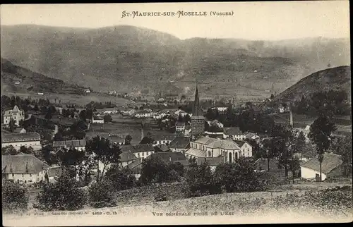 Ak St Maurice sur Moselle Vosges, vue générale du village, vallée, eglise