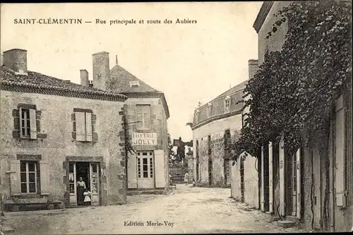 Ak Saint Clémentin Deux Sèvres, rue principale et route des Aubiers, Hotel Jolly