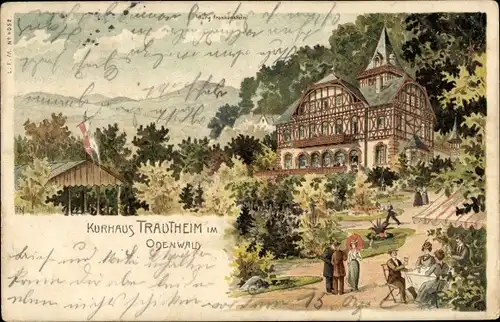 Litho Trautheim Mühltal im Odenwald Hessen, Kurhaus, Garten