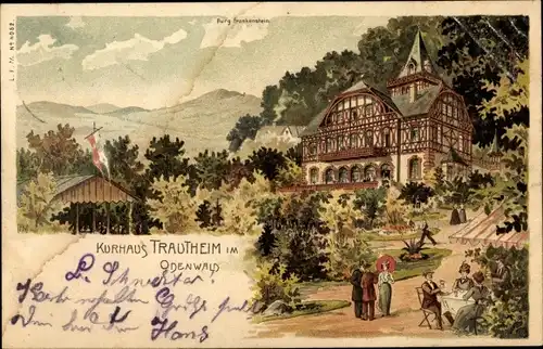 Litho Trautheim Mühltal im Odenwald Hessen, Kurhaus, Garten