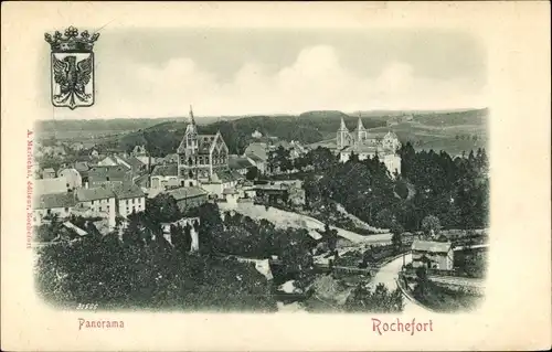 Relief Ak Rochefort Wallonien Namur, Panorama, Wappen