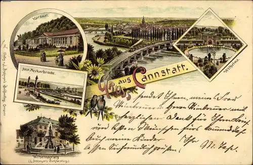Litho Bad Cannstatt Stuttgart in Württemberg, Panorama, Wilhelma, Kursaal, Wilhelmsplatz