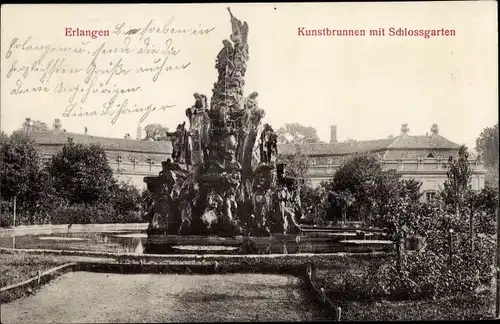 Relief Ak Erlangen in Mittelfranken Bayern, Kunstbrunnen, Schlossgarten