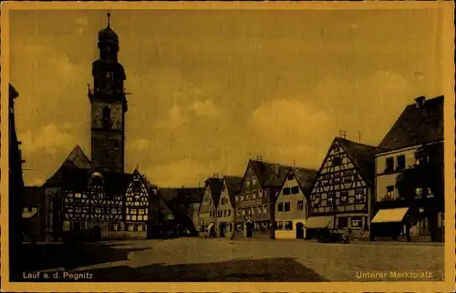 Ak Lauf an der Pegnitz in Mittelfranken, Unterer Marktplatz