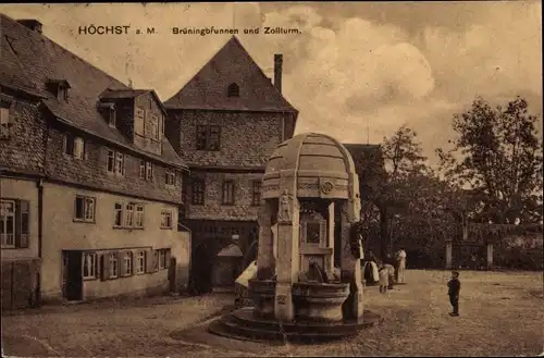 Ak Höchst Frankfurt am Main, Brüningbrunnen und Zollturm