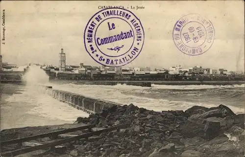 Ak Casablanca Marokko, La Jetée, Seebrücke, zerstörte Bahngleise, Stadt