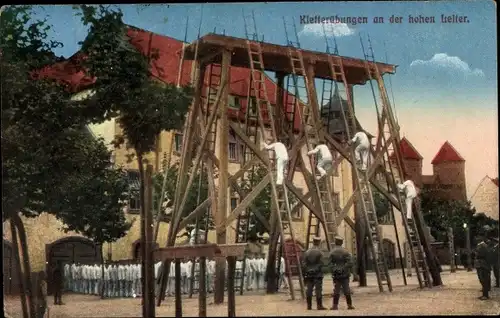 Ak Kletterübungen an der hohen Leiter, deutsche Soldaten