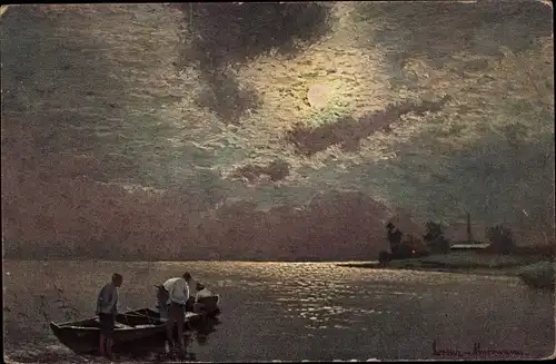 Künstler Ak Lorenz, E. H., Fischzug beim Mondlicht