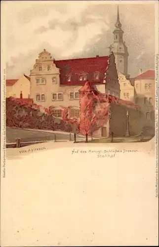 Künstler Litho Apitzsch, Otto, Dresden, Hof des Königlichen Schlosses, Stallhof