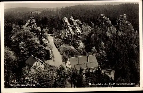 Ak Ehrenfriedersdorf im Erzgebirge, Fliegeraufnahme, Greifensteine, Wald, Greifensteinberghaus