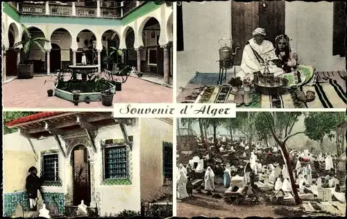 Ak Algier Alger Algerien, Cour interieure de Maison Mauresque, Cimitiere Reserve