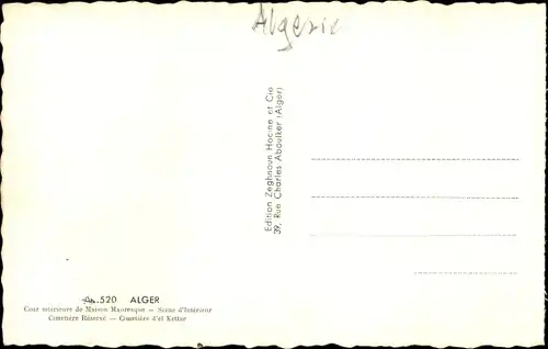 Ak Algier Alger Algerien, Cour interieure de Maison Mauresque, Cimitiere Reserve