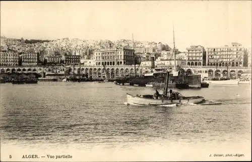 Ak Algier Alger Algerien, Vue partielle, Dampfboot, Schiff, Blick über das Wasser zum Ort