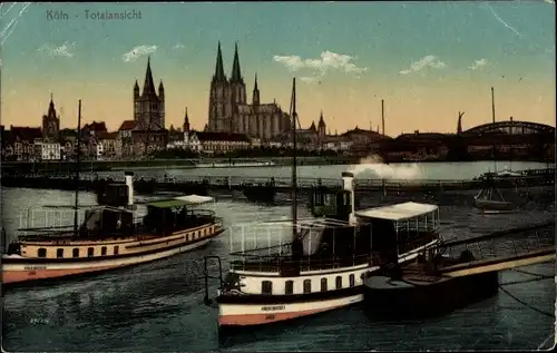 Ak Köln am Rhein, Totalansicht, Dom, Schiffe