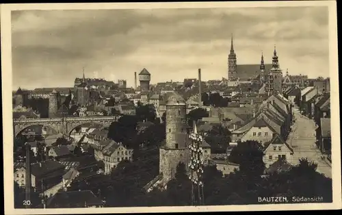 Ak Bautzen in der Lausitz, Blick über die Stadt, Panorama, Kirche, Brücke, Dom