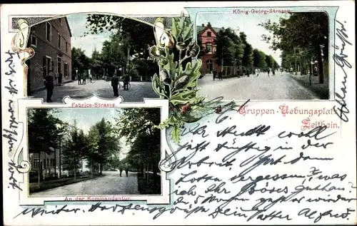 Ak Zeithain in Sachsen, Truppenübungsplatz, König Georg Straße, Fabrice Straße, Kommandantur
