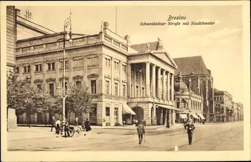 Ak Wrocław Breslau Schlesien, Schweidnitzer Straße, Stadttheater, Keiler & Co.