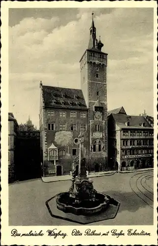 Ak Würzburg am Main Unterfranken, Altes Rathaus mit Grafen Eckart Turm