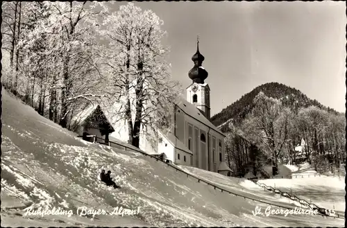 Ak Ruhpolding in Oberbayern, St. Georgskirche, Winter