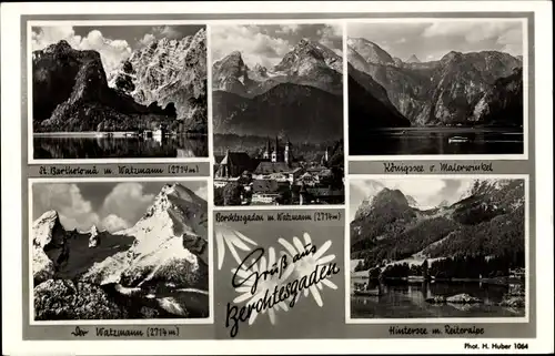 Ak Berchtesgaden in Oberbayern, St. Bartholomä, Watzmann, Königsee, Hintersee mit Reiteralpe