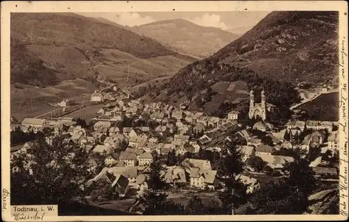 Ak Todtnau im Südschwarzwald, Ortspanorama, Kirche