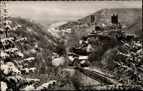 Ak Manderscheid in der Eifel, Burgen im Schnee, Winter