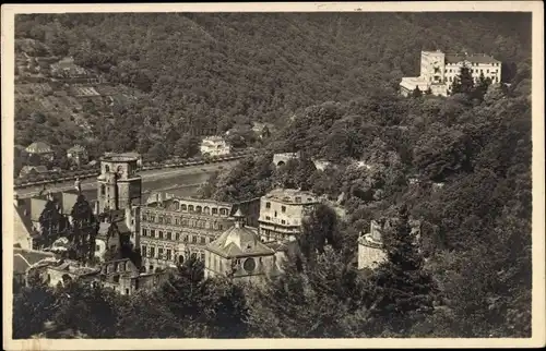 Ak Heidelberg am Neckar, Aussicht von der Molkekur auf Schloss und Schlosshotel