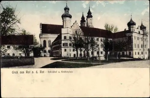 Ak Rot an der Rot in Württemberg, Schlosshof und Kirchenplatz