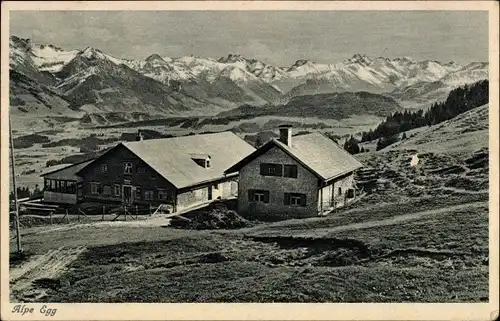 Ak Leutkirch im Allgäu Württemberg, Alpe Egg, Häuser, Gebirgszug