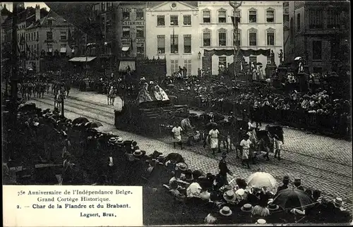 Ak Bruxelles Brüssel, 75e Anniversaire de l'Independance Belge, Char de la Flandre et du Brabant