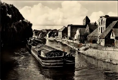 Ak Plau am See Mecklenburg, Schleppzug auf der Elde