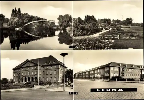 Ak Leuna an der Saale, Waldbadbrücke, Klubhaus der Werktätigen, Betriebsberufsschule