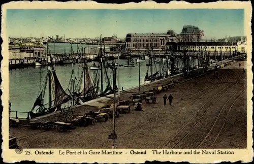 Ak Oostende Ostende Westflandern, Le Port et la Gare Maritime