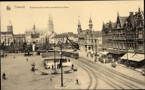 Ak Oostende Ostende Westflandern, Panorama de la ville, la Gare