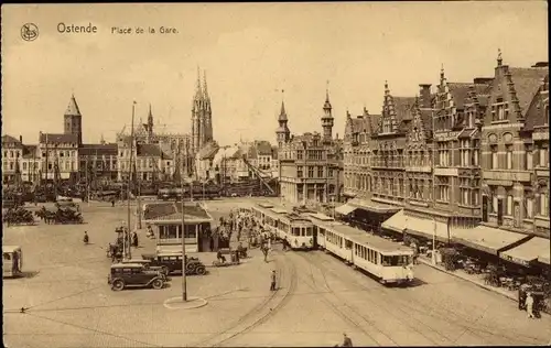 Ak Oostende Ostende Westflandern, Place de la Gare