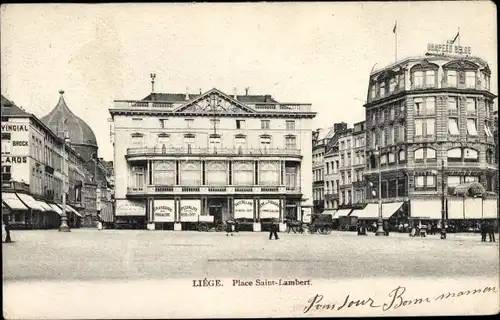 Ak Liège Lüttich Wallonien Belgien, Place Saint Lambert, Platz, Geschäfte