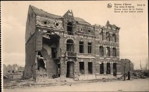 Ak Ypres Ypern Westflandern, Ruines place de la Station, Kriegszerstörungen I. WK