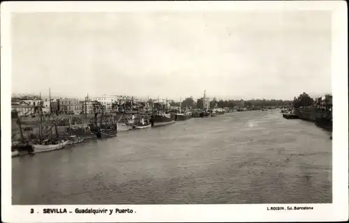 Ak Sevilla Andalusien, Guadalquivir y Puerto