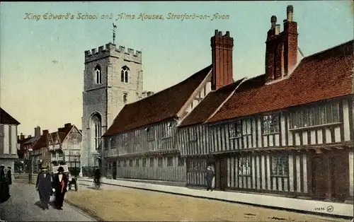Ak Stratford upon Avon Warwickshire England, King Edward's School and Alms Houses