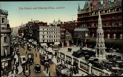 Ak Greater London, The Strand and Charing Cross, Busse, Passanten