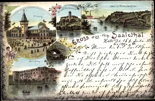 Litho Halle an der Saale, Peißnitz, Ruine Giebichenstein, Moritzburg, Jahnhöhl, Trotha'sche Felsen