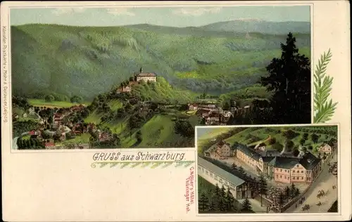 Künstler Litho Dutzauer, M., Schwarzburg im Schwarzatal Thüringen, C. Nöller's Hotel Thüringer Hof