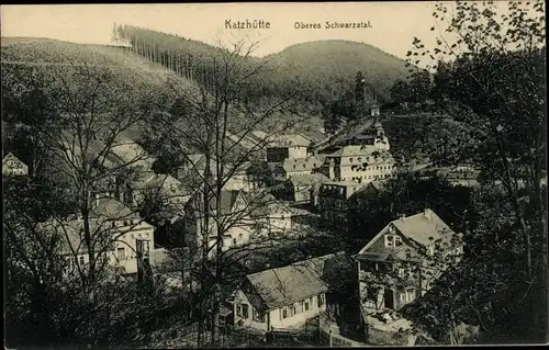 Ak Katzhütte im Schwarzatal Thüringen, Teilansicht Ort, Oberes Schwarzatal
