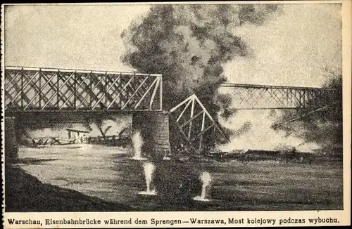 Ak Warszawa Warschau Polen, Most kolejowy, Brücke, Kriegszerstörung 1. WK