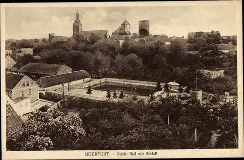 Ak Querfurt im Saalekreis, Städt. Bad mit Schloss