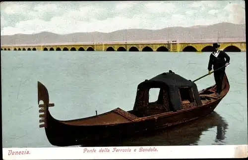 Ak Venezia Venedig Veneto, Ponte della Ferrovia e Gondola
