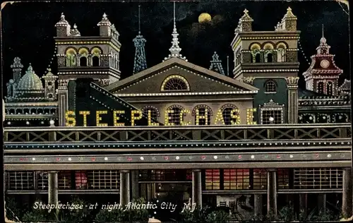 Ak Atlantic City New Jersey USA, Steeplechase at night